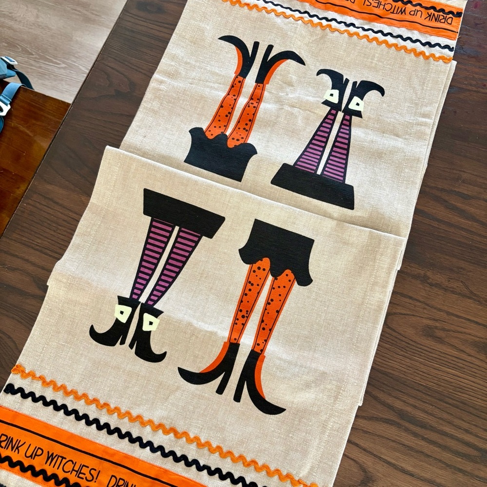 Halloween Table Runner “Drink Up Witches” | 72” x 14” | Witch Orange & Purple